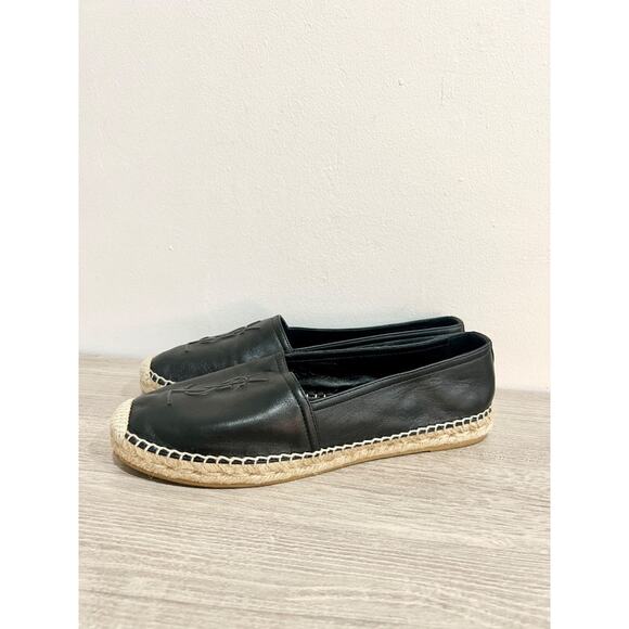 Saint Laurent Cassandre Logo-Embossed Leather Espadrilles Flat Black Women EU 39 - Picture 3 of 8
